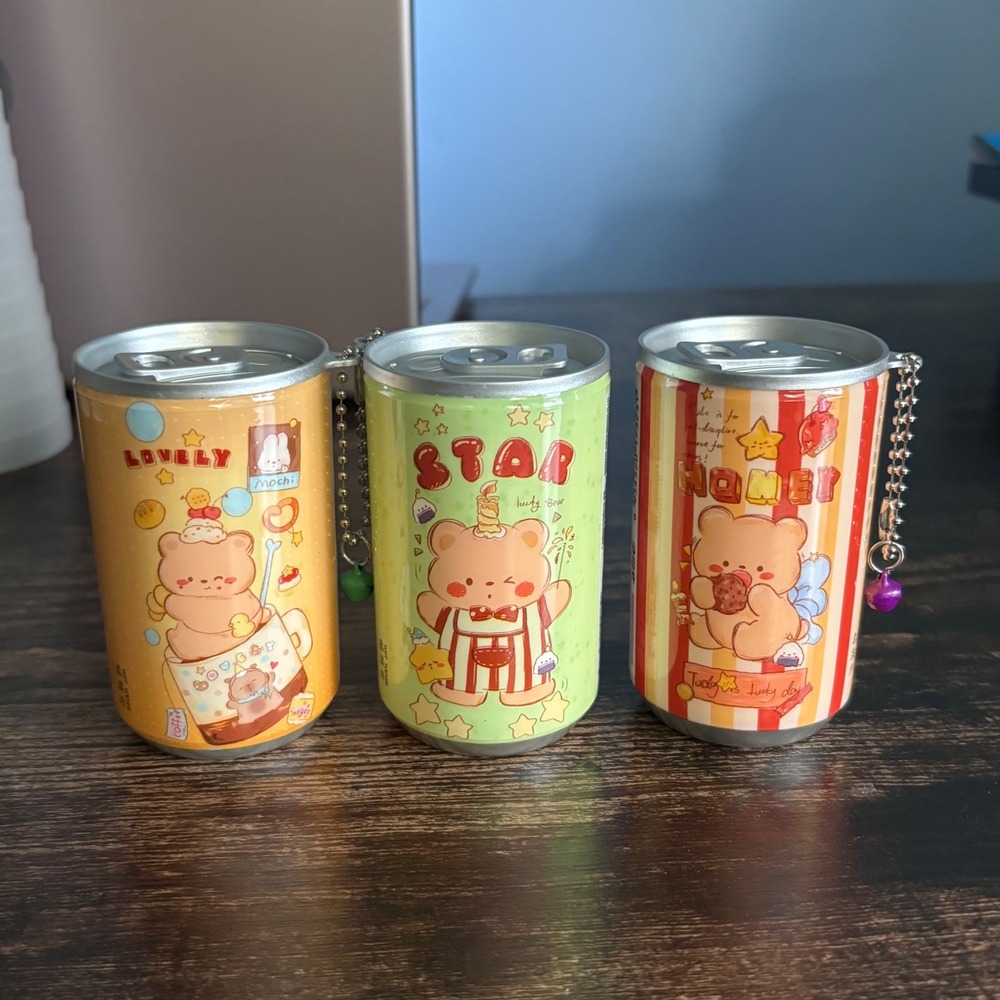 Kawaii Bear Soda Can Wet Wipe Keychain Set of 3 Portable Travel Makeup Wipes